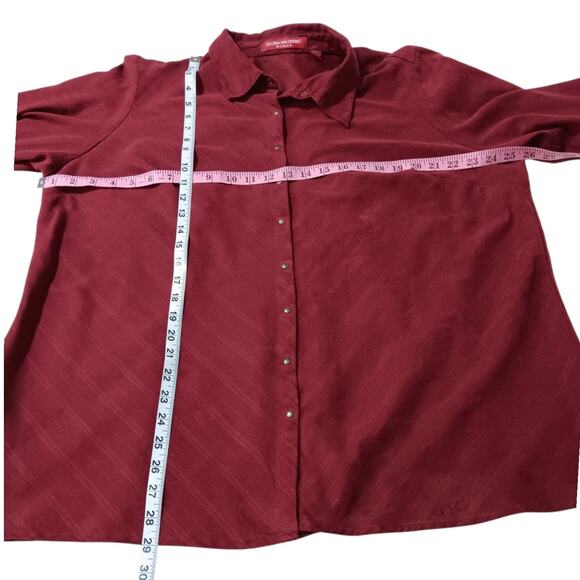 GLORIA VANDERBILT 2X Light Faux Suede Top Blouse Shirt Bronze Snaps Western Red - Picture 5 of 11